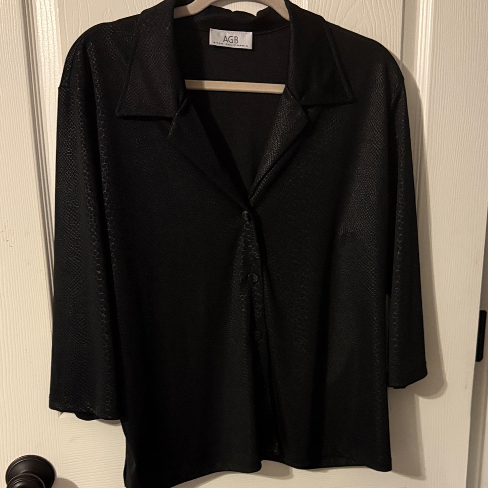 AGB Black Textured Blouse with Buttons